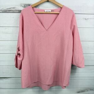 Calvin Klein‎ Women's Striped V Neck Quarter Sleeve Blouse XL